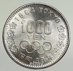 1964 JAPAN Tokyo Summer Olympic Games CHERRY MT FUJI Silver 1000Y Coin i94772