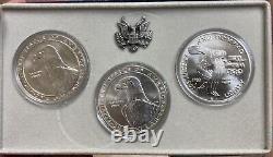 1983 P, D And S Uncirculated Olympic Silver Dollars Collector Set Set Coins