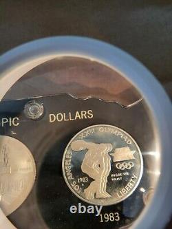 1983 S 1984 S Olympic Games 90% $1 Silver Dollar Proof 2 Coin Set withbox no coa