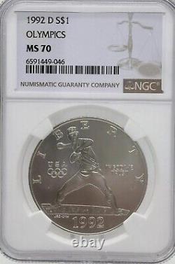 1992 D $1 Silver Olympics Baseball Commemorative Dollar Ngc Ms70 Brown Lbl #593