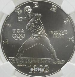 1992 D $1 Silver Olympics Baseball Commemorative Dollar Ngc Ms70 Brown Lbl #593