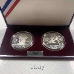 1995P Centennial Olympic Games Cycling Proof Silver Dollar Track Field Lot Of 2