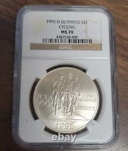 1995 D Atlanta Cent. Olympic Games Cycling Comm. Unc Silver Dollar NGC MS70