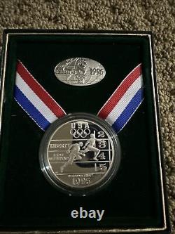 1995 Olympic Track and Field US Mint BU Silver Dollar Coin with Box