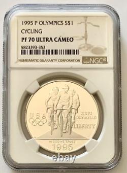 1995 P $1 Olympics Cycling NGC PF 70 Ultra Cameo Rare Silver Dollar Proof