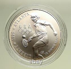 1996 USA United States SUMMER ATLANTA OLYMPICS TENNIS GIRL Silver $1 Coin i95085