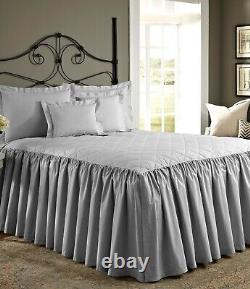 1 Piece 800tc Egyptian Cotton Quilted Ruffle Bed Spread 25 drop all size &color