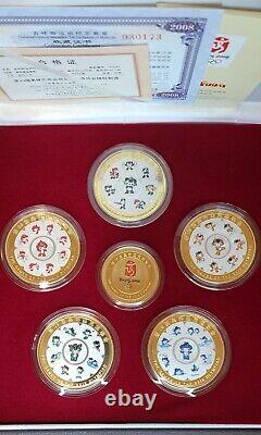2008 Beijing Olympic Games Fuwa Mascots Gold Silver Plated Bronze Medallions Set