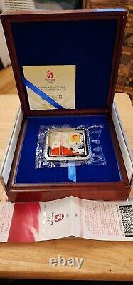 2008 Beijing Olympics SILVER & GOLD BRICK 100g Silver 1g Gold. 999 COA Display C