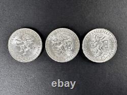 3 x 1968 Mexico XIX Olympic Games AZTEC Ball Player 25 Pesos Silver Coins