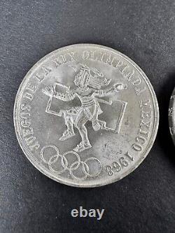 3 x 1968 Mexico XIX Olympic Games AZTEC Ball Player 25 Pesos Silver Coins