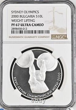 Bulgaria 10 leva 2000 NGC PF67 UCAM Summer Olympic Games Weightlifting Silver