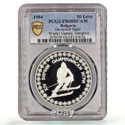 Bulgaria 10 leva Winter Olympic Games Downhill Skier PR68 PCGS silver coin 1984