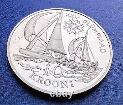 EESTI 10 KROONI 1992 XXV OLYMPIC GAMES SILVER COIN Sailboat Estonia