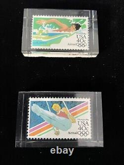 LA Olympics 1983-S Silver Dollar + 4 40c US AIRMAIL Stamps Commemorative Plaque