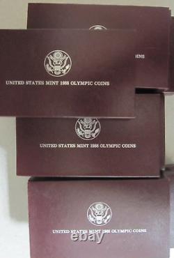 (Lot of 10) 1988 US Mint Olympic Commemorative Proof Silver Dollars withCase & COA