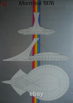 Montreal 1976 Olympic RARE LARGE SILVER STADIUM RAINBOW Poster Original Oficial