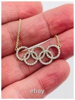 Olympic Symbol Pendant Round Simulated Diamond 925 Silver 14K Yellow Gold Plated