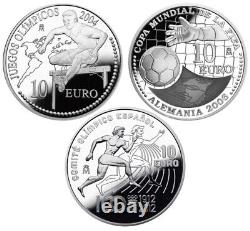 SPAIN 10 Euro 2004/12 Silver 81.00g'Summer Olympics & FIFA Wold Cup' (3 coins)