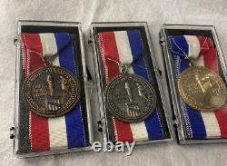 Vintage AAU Junior Olympic Medals Gold, Silver & Bronze (tones) With Ribbons