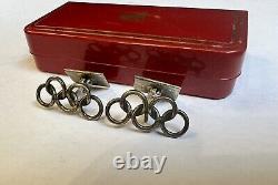 Vintage Old Solid Silver Cufflinks Cuff-links Jewel Men Olympic Games