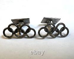 Vintage Old Solid Silver Cufflinks Cuff-links Jewel Men Olympic Games