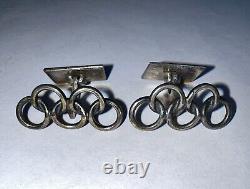 Vintage Old Solid Silver Cufflinks Cuff-links Jewel Men Olympic Games