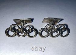 Vintage Old Solid Silver Cufflinks Cuff-links Jewel Men Olympic Games