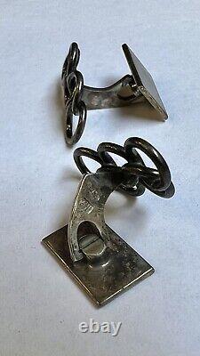 Vintage Old Solid Silver Cufflinks Cuff-links Jewel Men Olympic Games