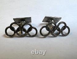 Vintage Old Solid Silver Cufflinks Cuff-links Jewel Men Olympic Games