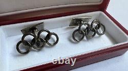 Vintage Old Solid Silver Cufflinks Cuff-links Jewel Men Olympic Games