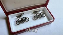 Vintage Old Solid Silver Cufflinks Cuff-links Jewel Men Olympic Games